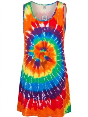 Tie-Dye Sleeveless Swing Dress - Rainbow